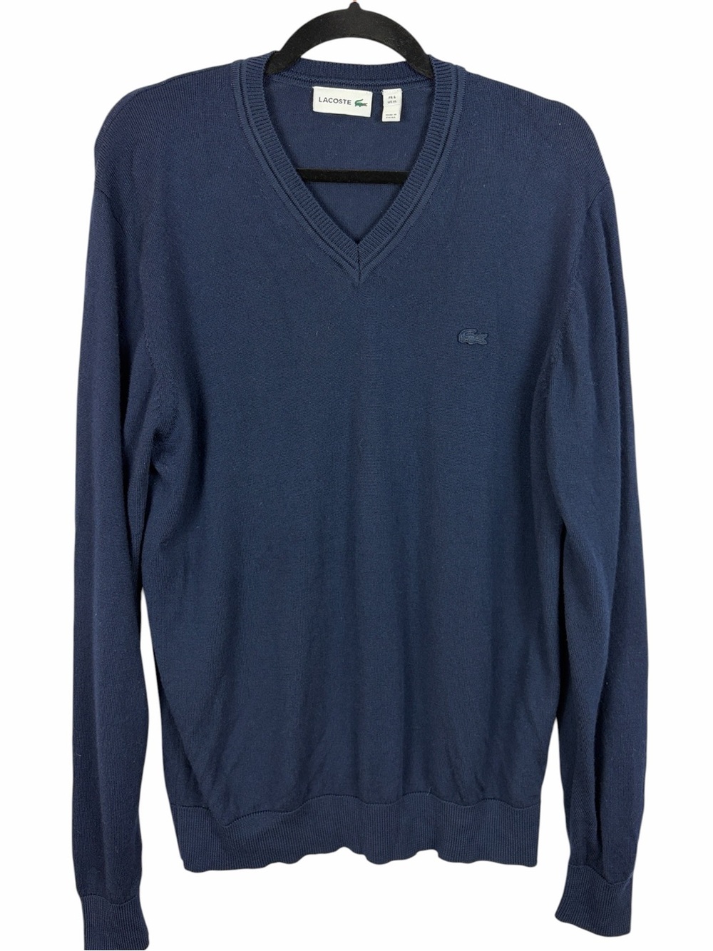 Lacoste Extra Fine Merino Wool V-Neck Sweater Navy Blue Men’s XL